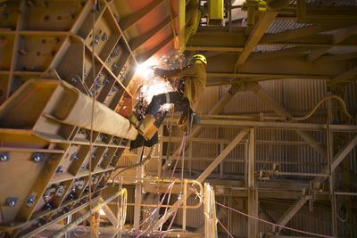 Interior of illuminated factory