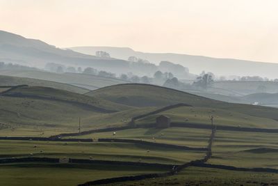 Scenic view of agricultural landscape against sky