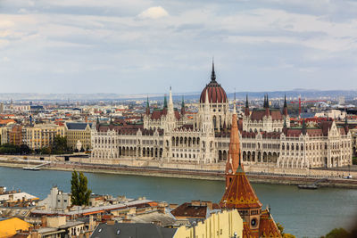 High angle view of hungarian parliament building in city