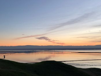 Scenic view of lake against sky during sunset