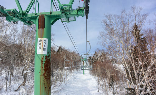 Snow covered road amidst plants and trees against sky