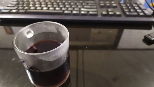 High angle view of coffee cup on table