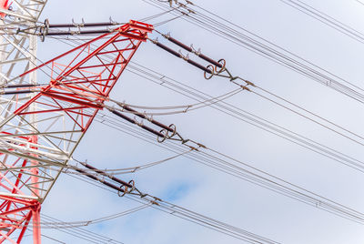 Low angle view of electricity pylon against sky