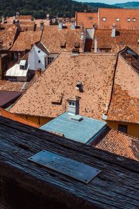 High angle view of old buildings in city