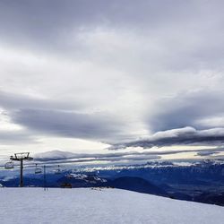 Snow covered landscape against sky