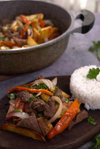 Peruvian dish known by the name of lomo saltado.