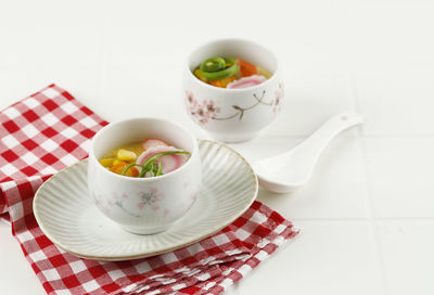 Steamed savoury egg custard or chawan mushi, japanese hot appetizer