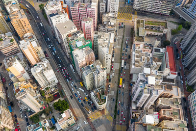 High angle view of street amidst buildings in city