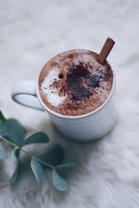 High angle view of coffee on table