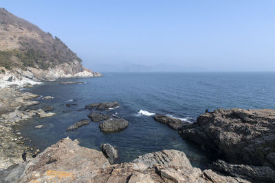 Scenic view of sea against clear sky