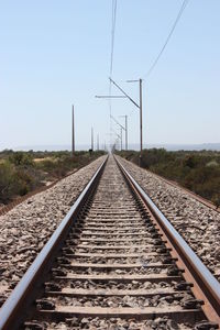 Railroad tracks against clear sky