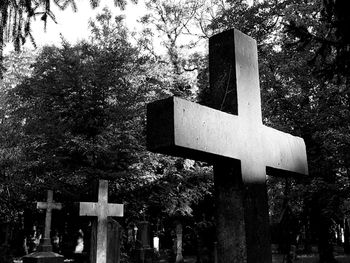 View of cross in cemetery