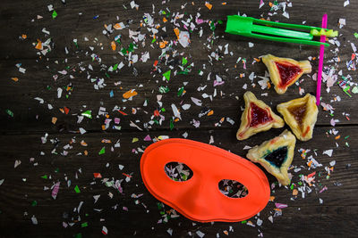 High angle view of christmas decoration on table