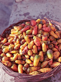 High angle view of fruits in basket