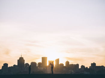 City skyline at sunset