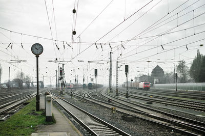 Railroad tracks on railroad station platform