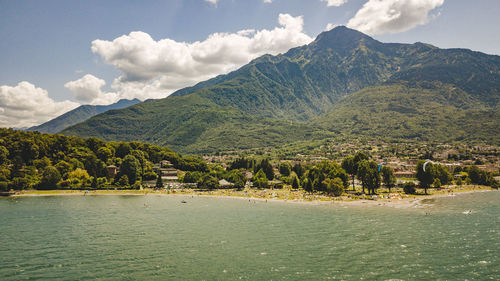 Scenic view of lake and mountains 