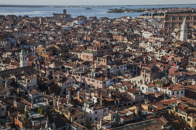 High angle view of buildings in city