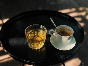 High angle view of coffee on table