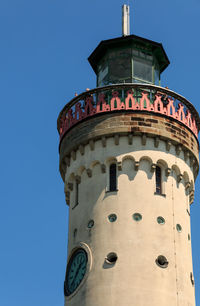 Low angle view of clock tower against clear sky