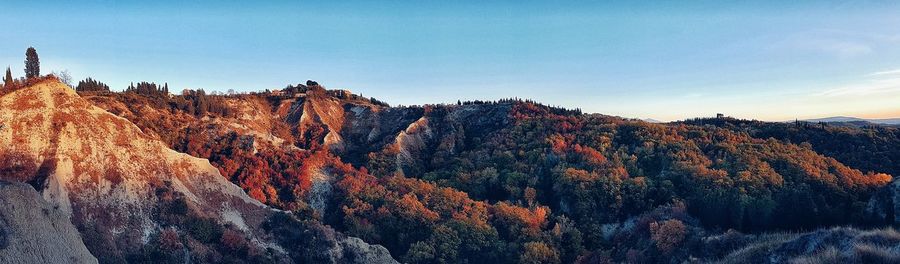 Scenic view of mountains against sky during autumn