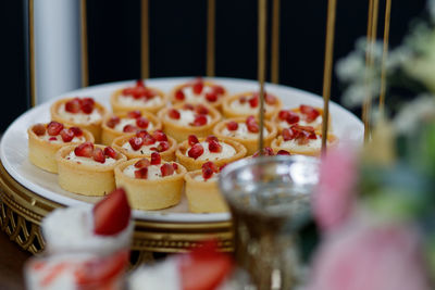 Close-up of dessert served on table