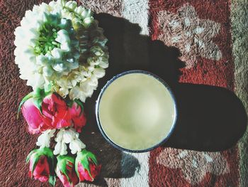 High angle view of flower bouquet on table