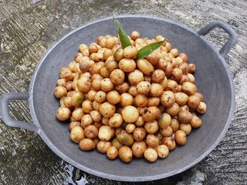 High angle view of fruits in container