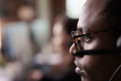 Close-up of businessman wearing eyeglasses