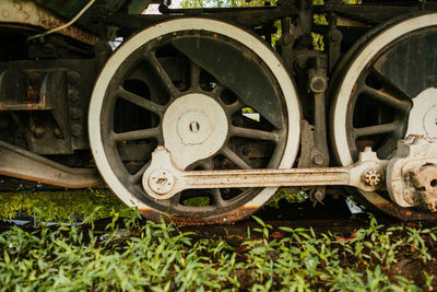 Close-up of train on railroad track