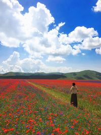 Scenic view of field against cloudy sky