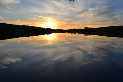 Scenic view of lake against sky during sunset
