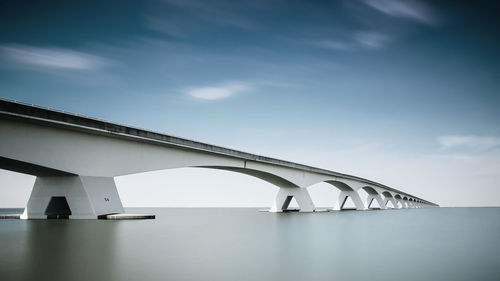 Low angle view of bridge over river against sky