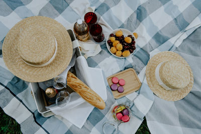 High angle view of breakfast on table