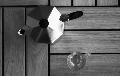 High angle view of coffee cup on table