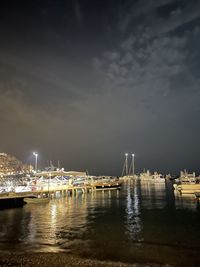 View of harbor at night