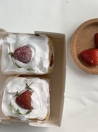 High angle view of breakfast on table