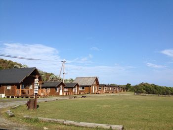 Staircase against blue sky