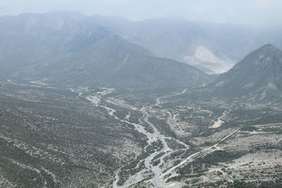 High angle view of mountains against sky