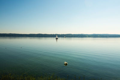 Scenic view of lake against clear sky