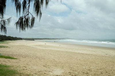 Scenic view of beach against cloudy sky