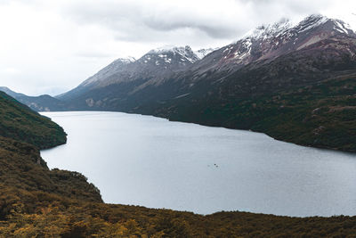 Scenic view of snowcapped mountains against sky