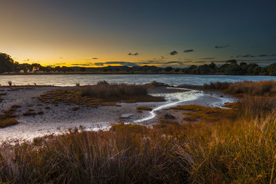 Scenic view of sea against sky during sunset