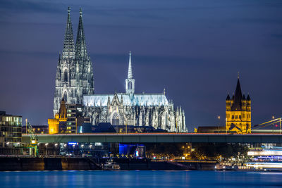 Cologne cathedral lit up at night