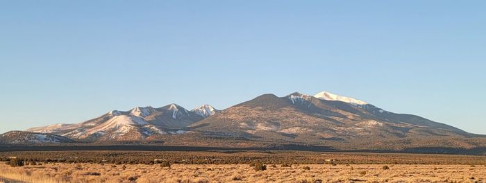 Scenic view of desert against clear blue sky