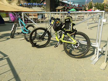 Bicycles parked on footpath