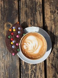 Close-up of cappuccino on table