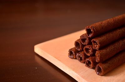 Close-up of chocolate cake on table
