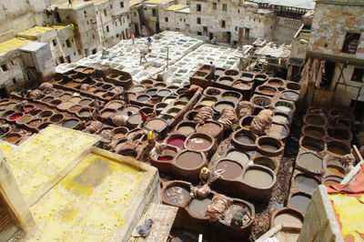 High angle view of abandoned bottles