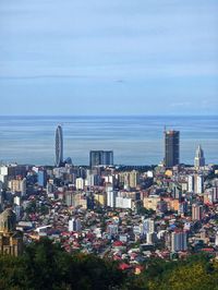 High angle view of cityscape against sky